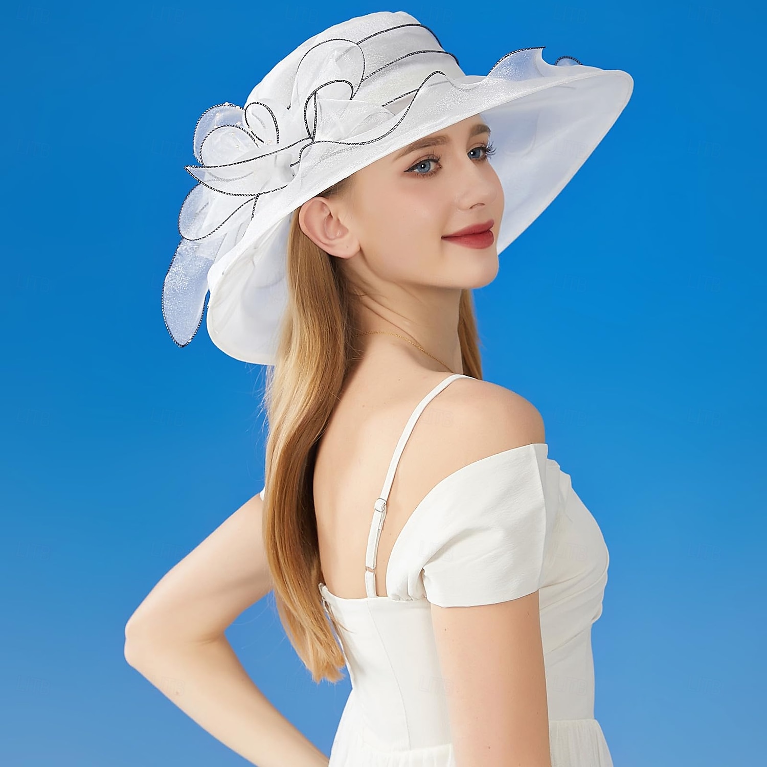Hatter organza Bryllup Aftenselskap Te Fest Strand Hesteløp Elegant søt stil Solbeskyttelse Med Blomster Hodeplagg Hodeplagg 2025 - $16.99 –P4
