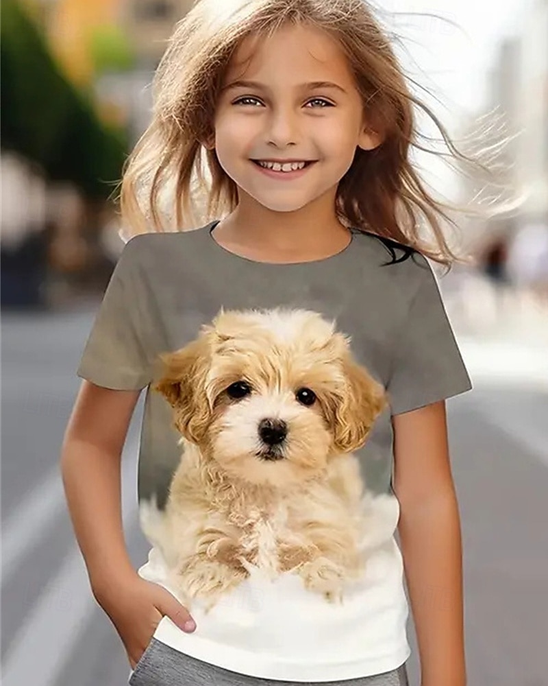 Voor meisjes 3D Hond T-shirt Korte mouw Zomer Lente Modieus Basic Kinderen 4-12 jaar Strakke ronde hals Buiten Casual Dagelijks Normale pasvorm 2026 - $11.99 –P3