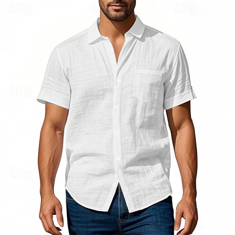 Per uomo Camicia Camicia di lino Camicia casual Camicia con Bottoni Camicia di cotone Semplice Vacanza Streetwear Giallo scuro Nero Bianco Blu marino Manica Corta Collo ripiegato Estate Abbigliamento del 2025 a $18.99 –P7