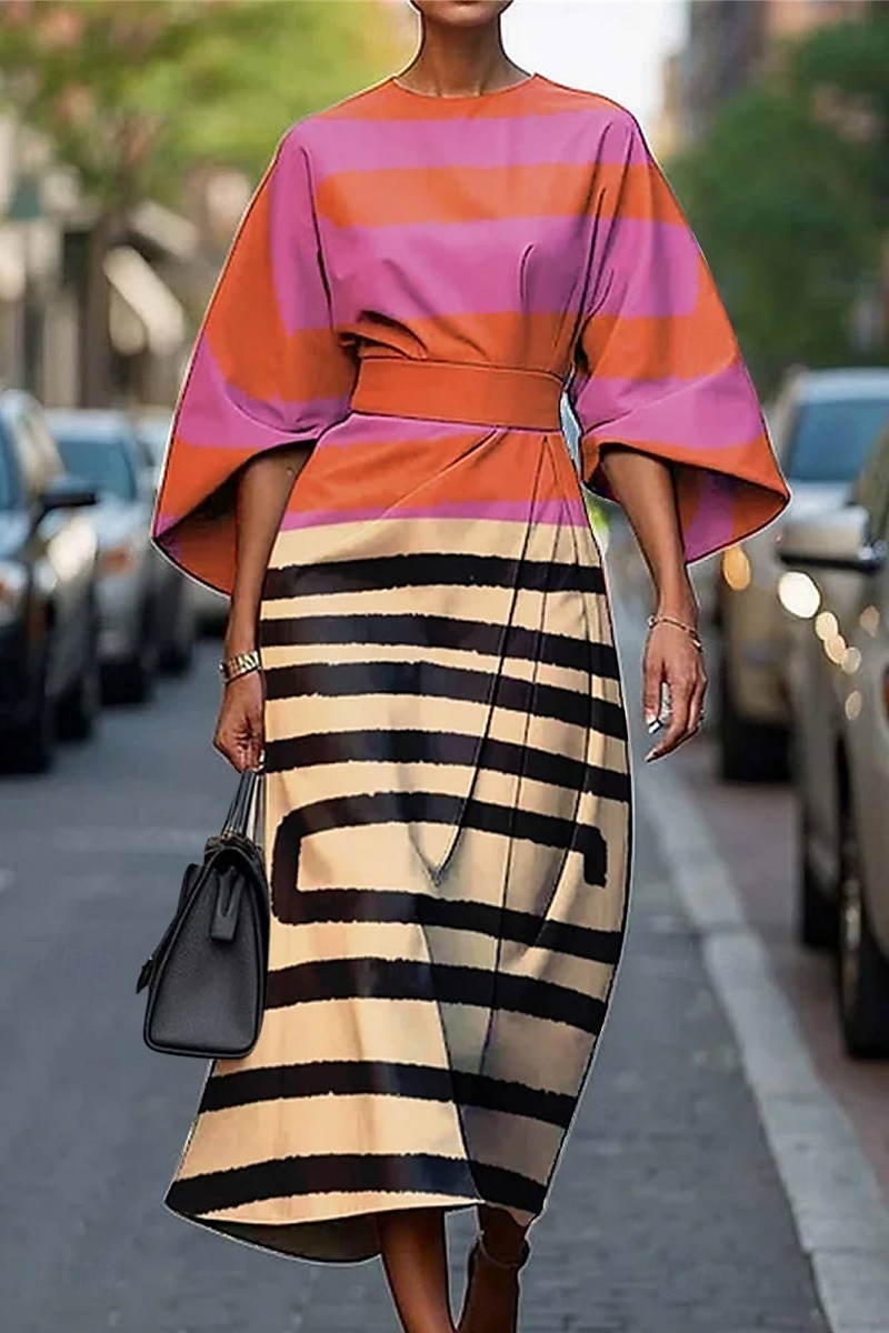 Pentru femei Rochie Lunga Rochie Maxi Rochie casual Rochie de vară Modă Modern Zilnic Dată Sfârșit de săptămână Fit regulat Geometric Lungime Manșon 3/4 Stil Nautic Plin de Culoare Negru Alb Galben 2025 - $27.99 –P4