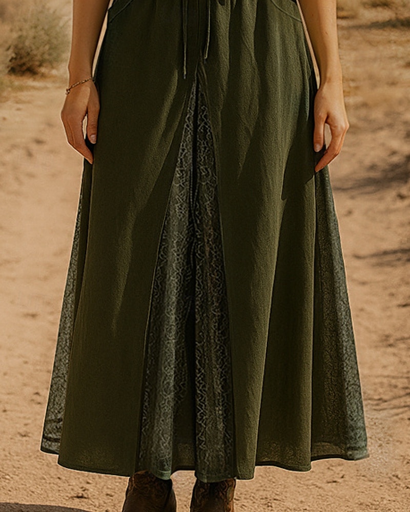 Damen Rock Schwingend Spitzenrock Lässig Boho Maxi Mittlere Taille Röcke Einfarbig Spitze Urlaub Ferien Grün Sommer Polyester 2025 - $28.99 –P2