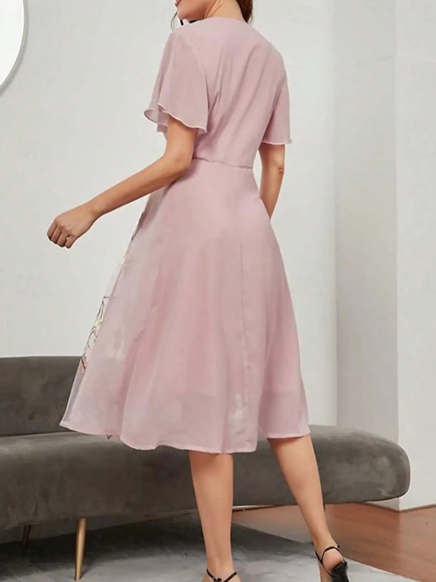 Damen Midikleid A Linie Kleid Sommerkleid Lässig Täglich Normale Passform Blumen Kurzarm V Ausschnitt Rosa Sommer 2025 - $36.99 –P8