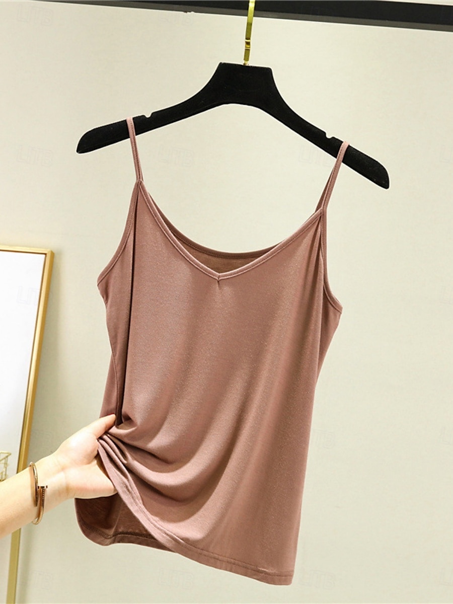 Women's Camisole Tank Top Solid Color Daily Sleeveless Crew Neck Regular Tops Daily Backless Light Blue Iron Gray Denim Blue Matcha green Black Summer 2025 - Kč349 –P15