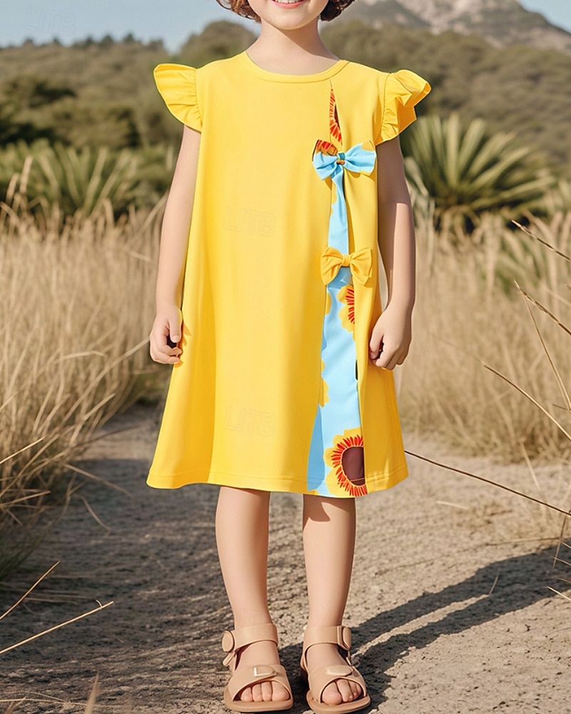 Kinder Mädchen Kleid Farbblock Ärmellos Outdoor Patchwork Niedlich Basic Baumwolle Knielang Freizeitkleid Sommer Ab 4 Jahren Gelb 2026 - $12.49 –P1