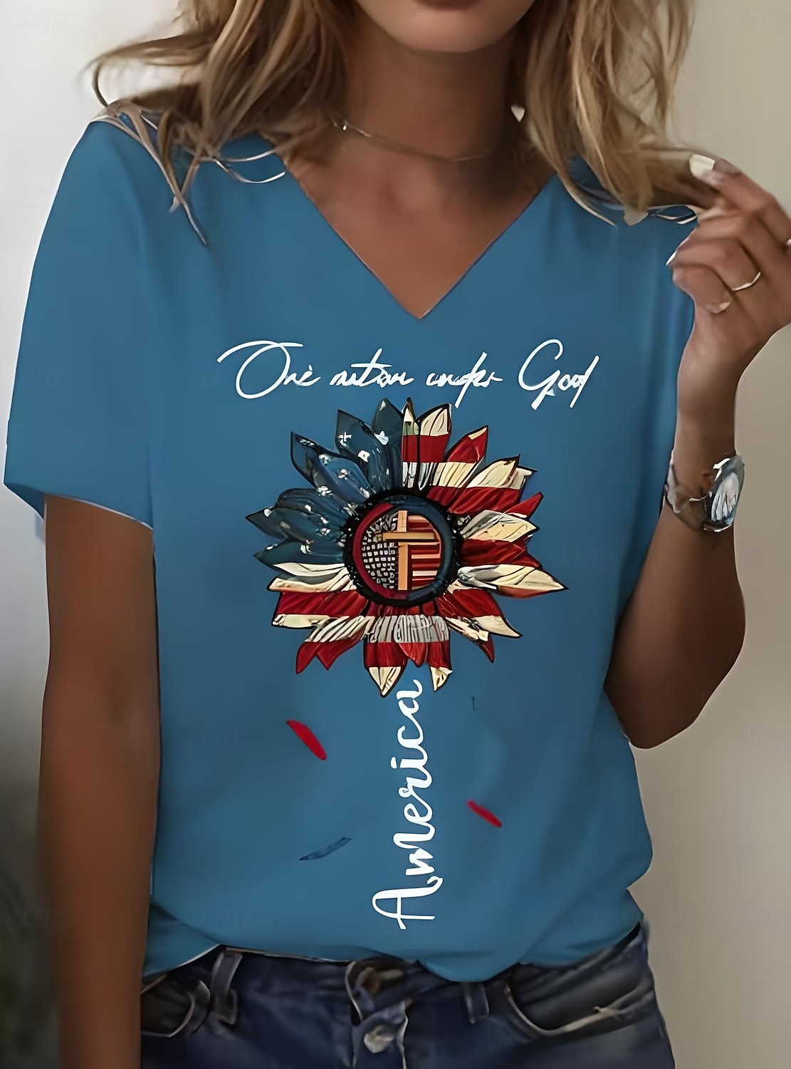 Női Patrióta Póló Grafika Amerikai Zászló Vintage Stílusos Klasszikus Rövid Ujjú V Nyakú Rendes Felsők Napi Hétvégi Nyomtatás Fekete Fehér Sárga Kék Nyár Tavasz 2025 - $19.99 –P4