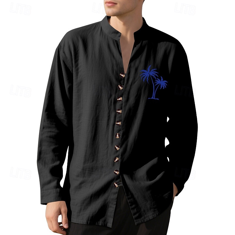 Miesten Paita Kesä paita Rento paita Rantapaita Button Up paita Musta Valkoinen Purppura khaki Harmaa Pitkähihainen Kookospuu Nauhakaulus Loma Havaijilainen Painettu Vaatetus Polyesteri Muoti 2025 - $22.99 –P10