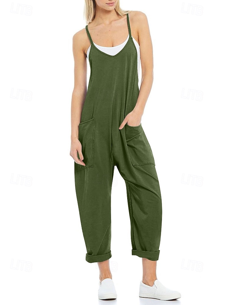 Femmes Normal Combinaison Occasionnel Couleur Unie Sans manches Col en V Avec Poches Sortir Week-end Coupe régulière Noir Vert Claire Vert Véronèse Été de 2025 ? $23.99 –P17