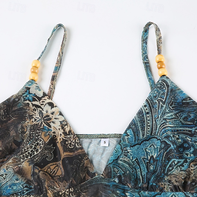 Dame Boho skjorte Bluse Blomsternål i krystall Moderne Bohem Ermeløs Med stropper Vanlige topper Daglig Ferie Ut på byen Trykt mønster Grønn Sommer 2025 - $16.99 –P5