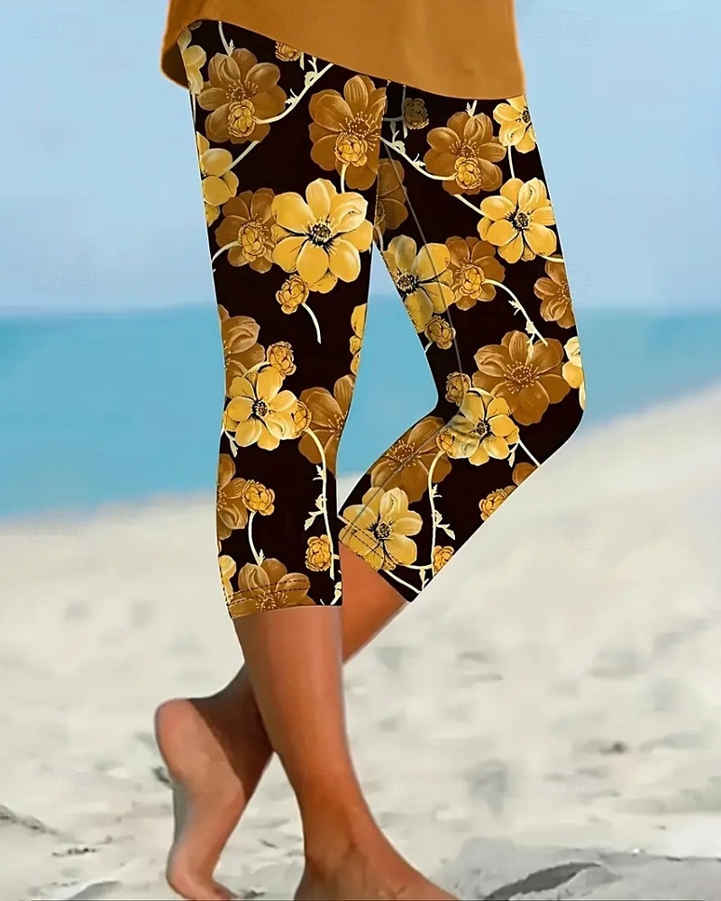 Femmes Pantalon capri Leggings Streetwear Occasionnel Longueur mollet Naturel Fleuri Imprimé Confortable Extérieur Extérieur Vacances Décontracté Quotidien Jaune Bleu Été Coupe régulière de 2025 ? $13.99 –P3