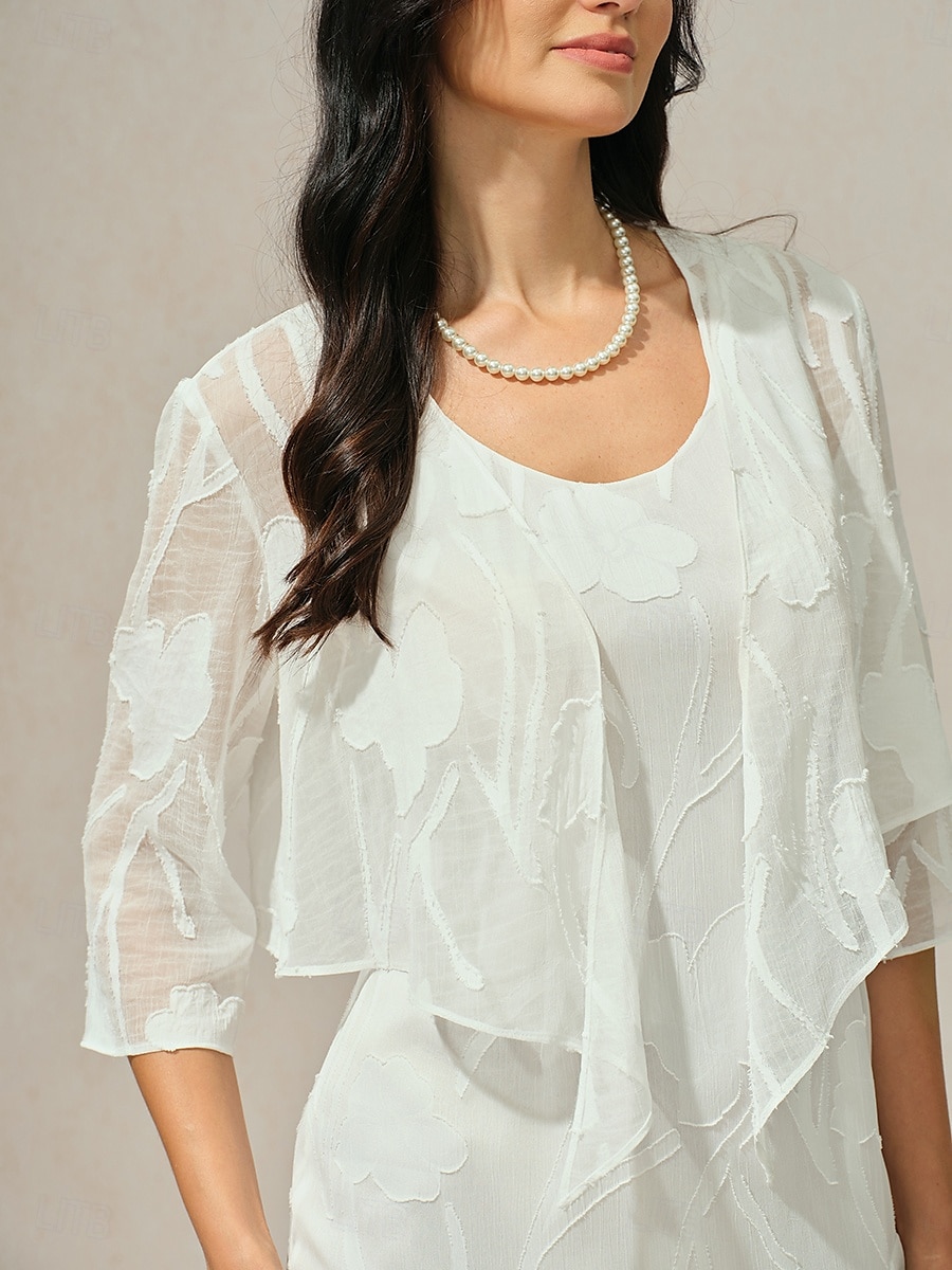 Dame Trekker på skuldrene Helfarge Blomstret Grafisk Elegant Stilfull Grunnleggende 3/4 ermer Asymmetrisk Crop Tops Bryllupsgjest Strandbryllup Paljetter Lapper Hvit Sommer Vår Høst 2025 - $39.99 –P5