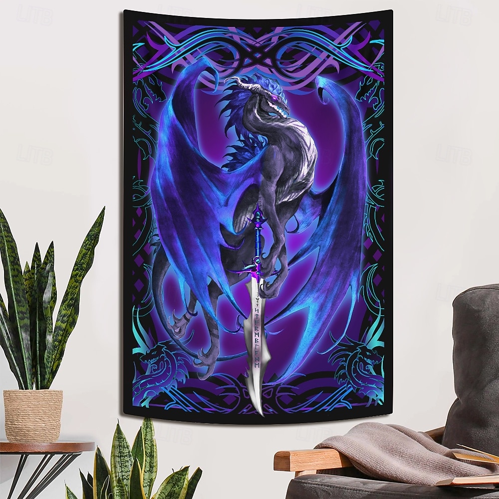 Ruth Thompson fekete fény szőttes világító a sötétben fényparti UV-reaktív trükkös ködös függő szőttes falikép mural a nappaliba hálószobába Dragonsword STORMBLADE 2025 - $16.99 –P4