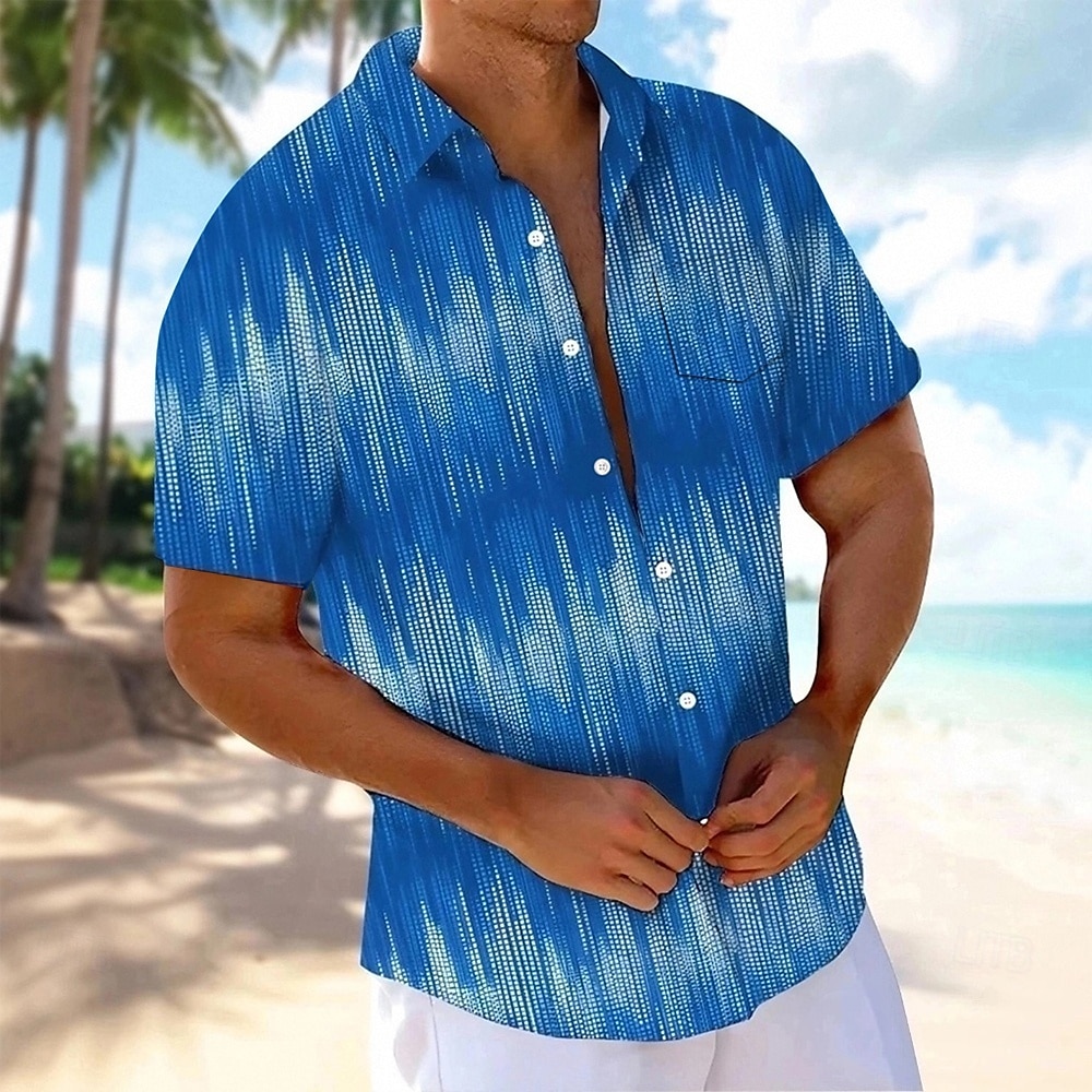 Men's Geometric Gradient Line Shirt Summer Shirt Button Up Shirt Short Sleeve Fashion Casual Outdoor Vacation Dailywear Summer Spring Turndown 3D Print Collared Shirts Front One Pocket Blue 2025 - $23.99 –P1