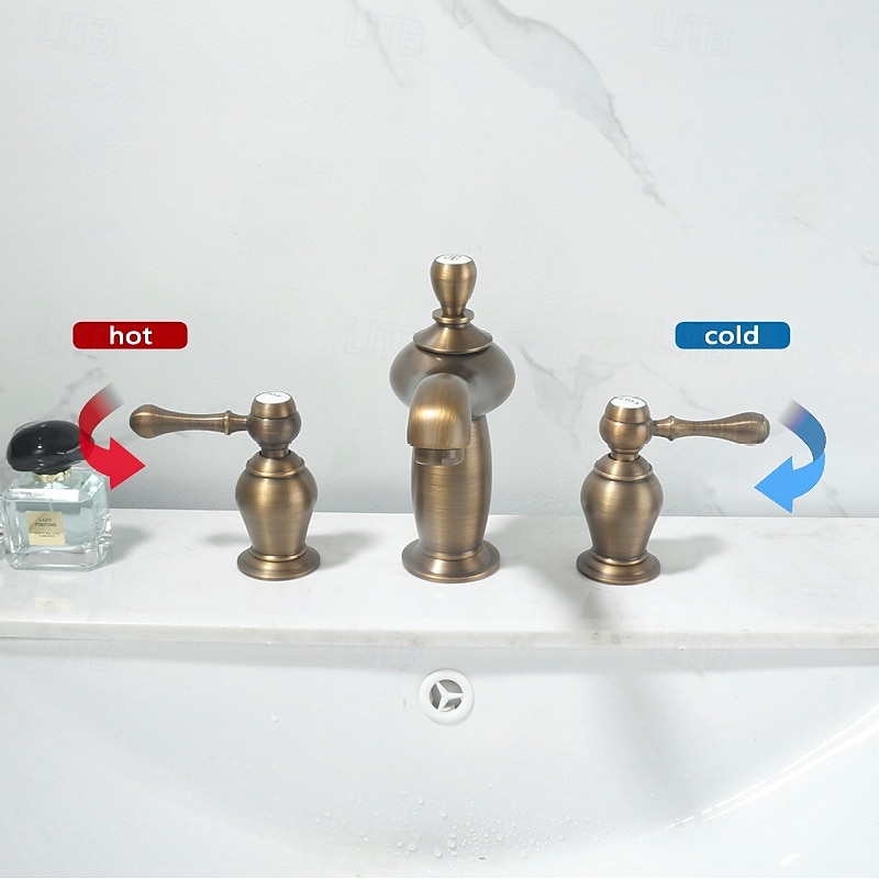 Rubinetto per lavabo - Classico / Ampia diffusione Ottone Antico / Nichel spazzolato Rubinetto a tre fori Due maniglie tre foriBath Taps del 2025 a $315.89 –P2