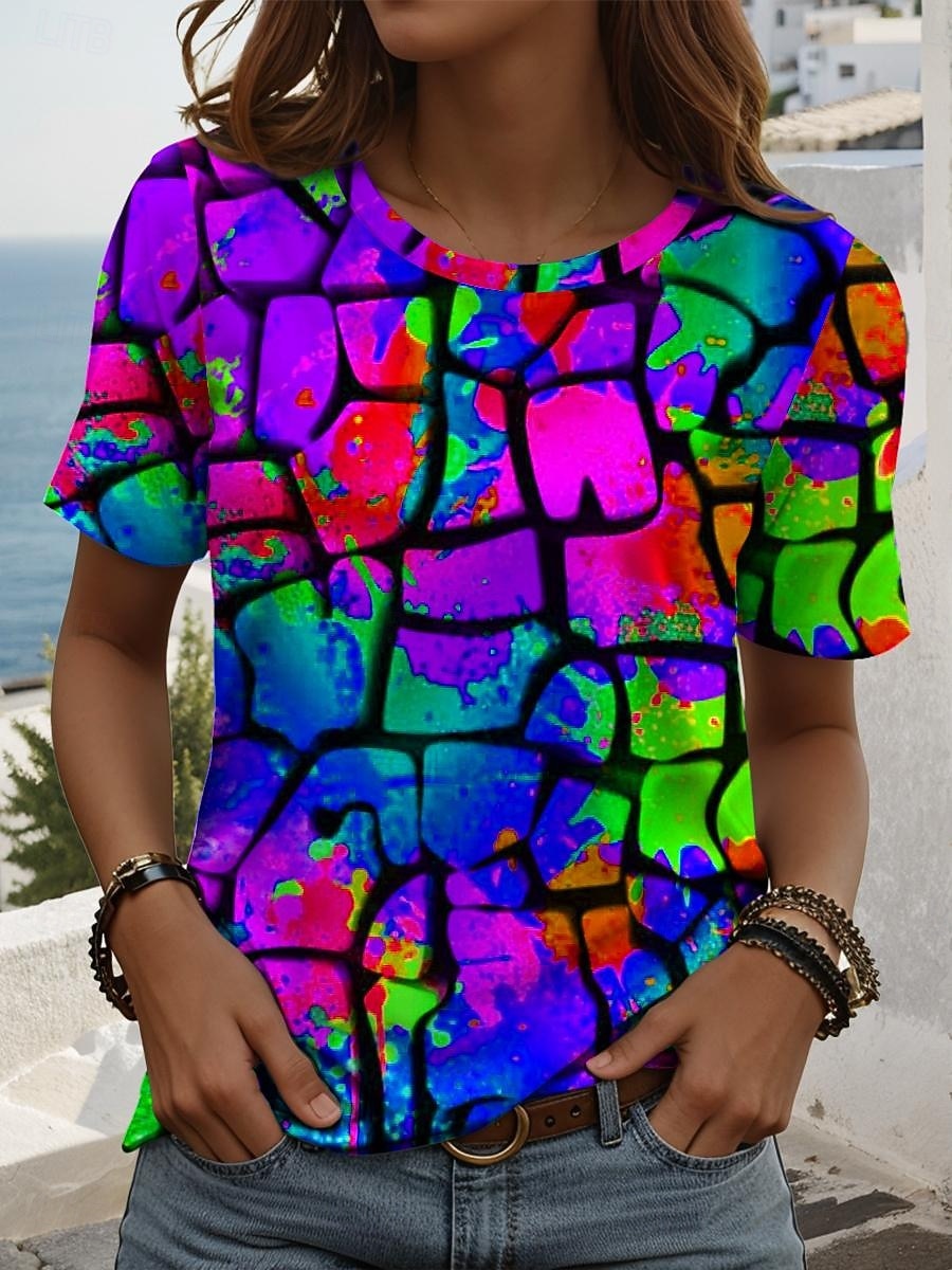 LGBT Pride Parade Pride Raindow Women's T Shirt Graphic Geometric Striped Vintage Stylish Classic Short Sleeve Crew Neck Regular Tops Daily Print Yellow Red Purple Summer Spring 2026 - $22.99 –P5
