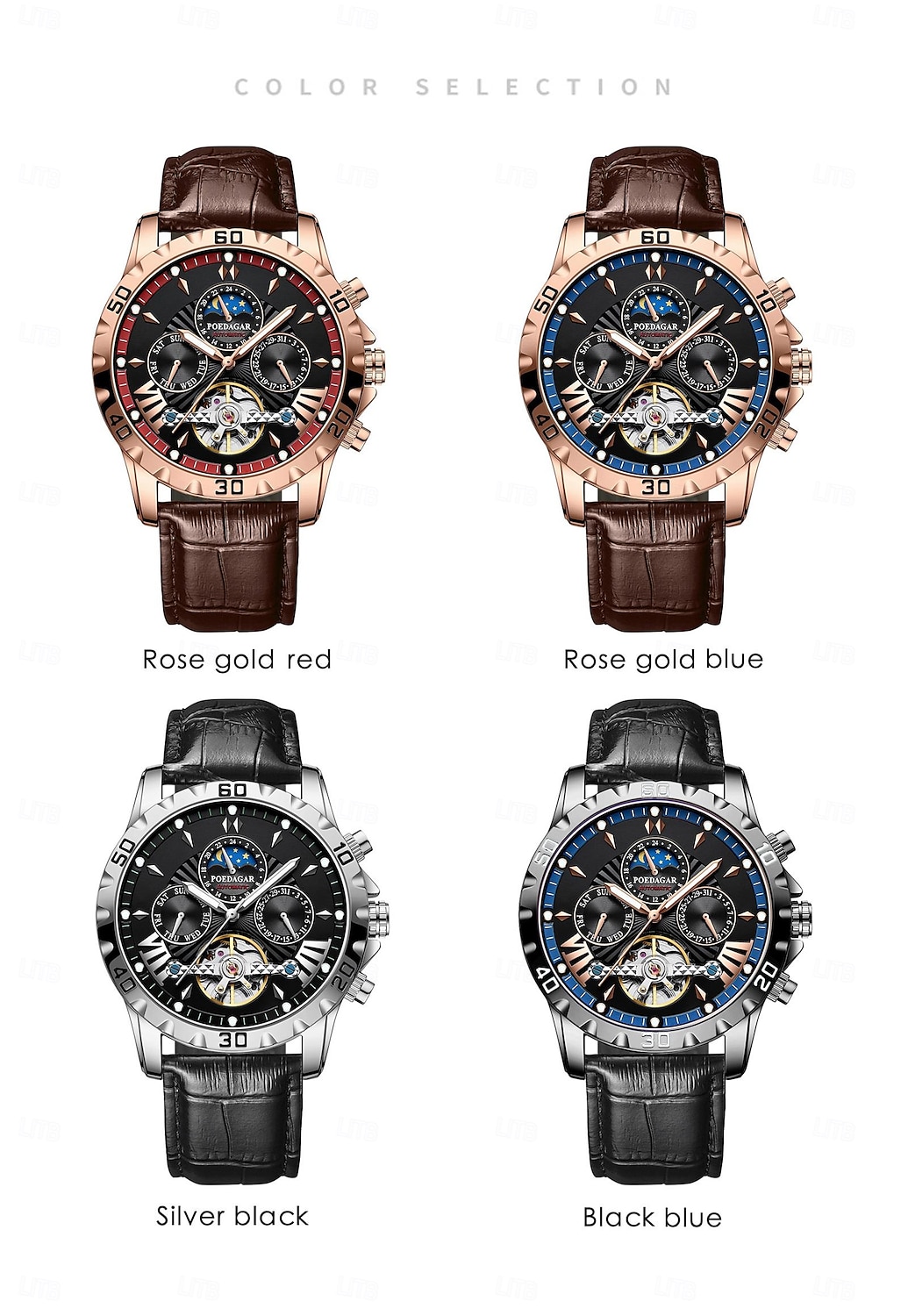 1410 Мужские Автоматические Механические Часы – Многофункциональный Турбийон с Настоящим Кожаным Ремешком Светящийся Циферблат 30M Водонепроницаемость Сапфировое Стекло Классический Бизнес 2025 - $48.99 –P10