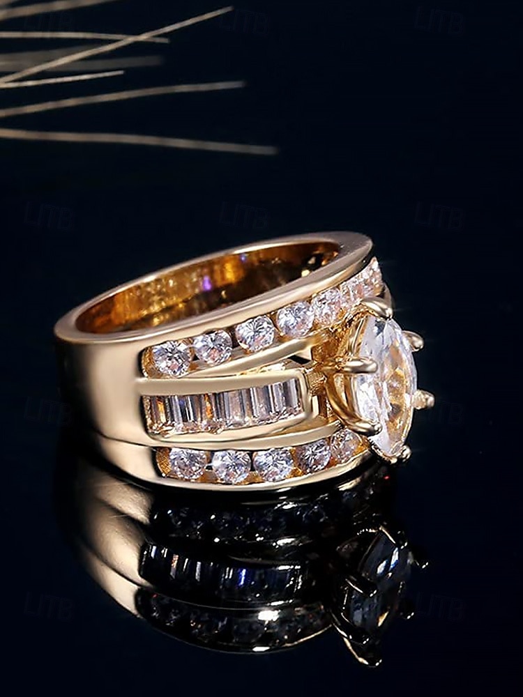 Dames vergulde marquise geslepen kristallen ring – elegante statement sieraden voor bruiloften, verlovingen en avondfeesten 2025 - $9.99 –P8
