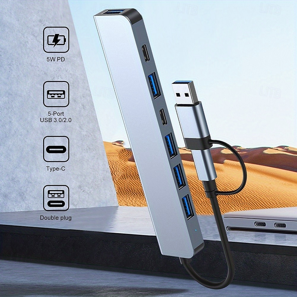 7-in-1 Multiport Adapter USB C + USB 3.0 Hub Splitter with Type-C PD, 5 USB Ports, OTG Compatible, for MacBook, PC, Tablet, PS4 2025 - $22.99 –P7