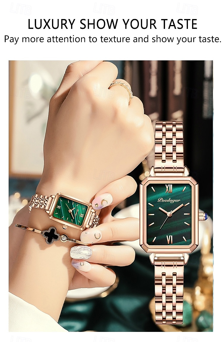 Women's Luxury Square Dial Quartz Watch – Waterproof Stainless Steel Bracelet, Diamond Accents, Elegant Retro Style 2025 - zł82.99 –P7