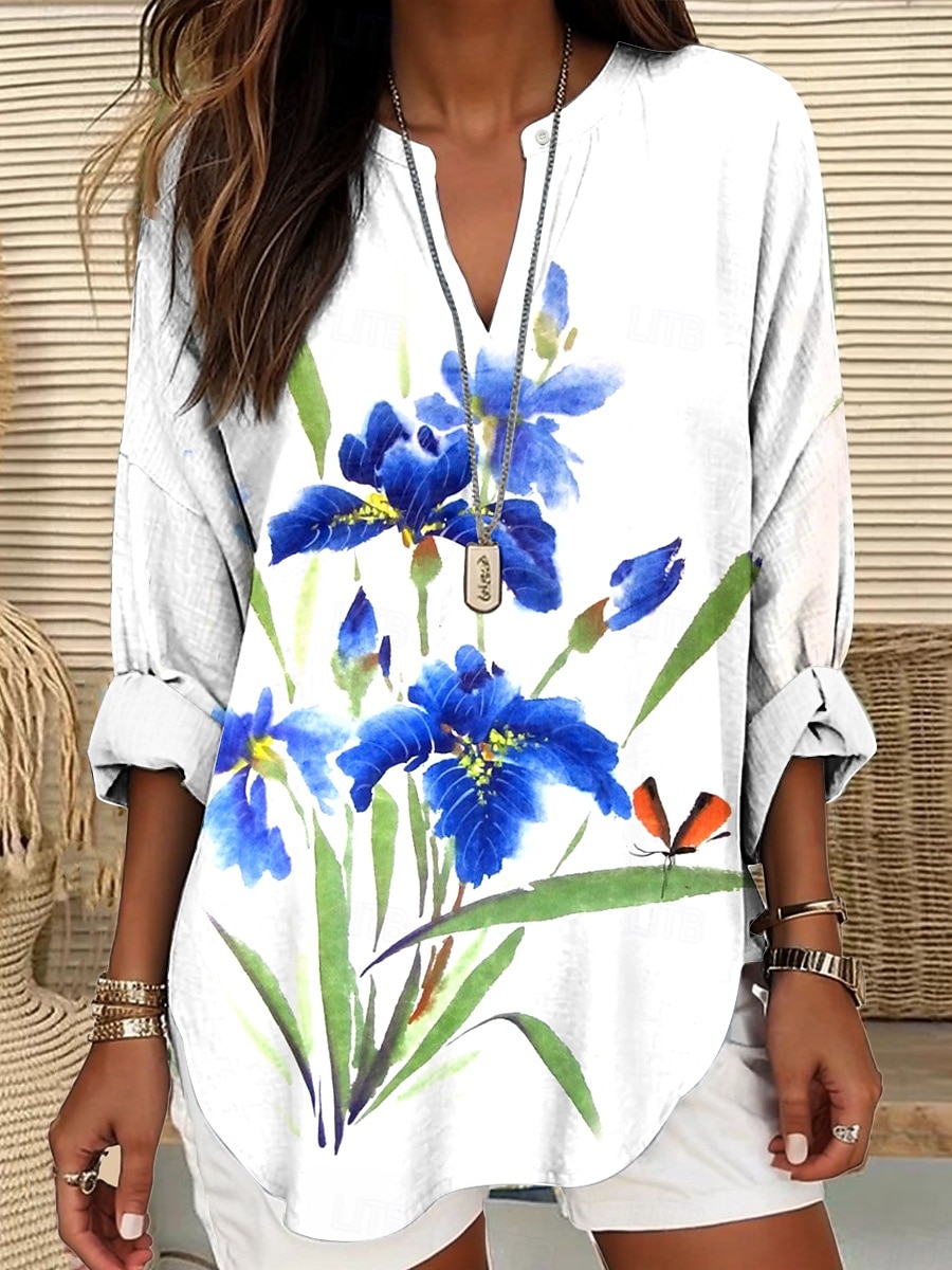 Femmes Chemisier Fleuri Graphique Élégant ancien Quotidien manche longue Col en V Hauts Réguliers Quotidien Fête Tenue de plage Imprimé Blanche Rose Claire Bleu Bleu Poudré Violet Été Printemps de 2025 ? $24.99 –P2