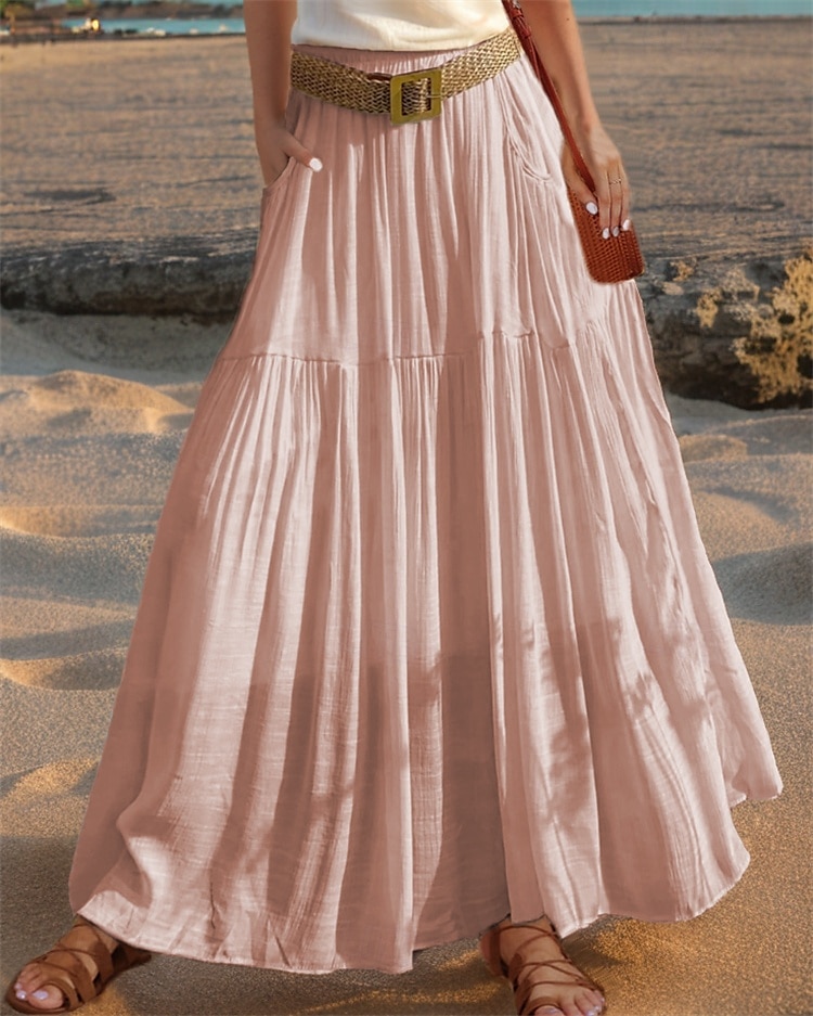 Femmes Taille Asiatique Évasé Jupes en lin Occasionnel Été Midi Taille haute Jupes Couleur Unie Froncé Plissé Avec Poches Élastique Vacances Quotidien Vin Rouge pastèque Moutarde verte couleur orange de 2025 ? $26.99 –P3