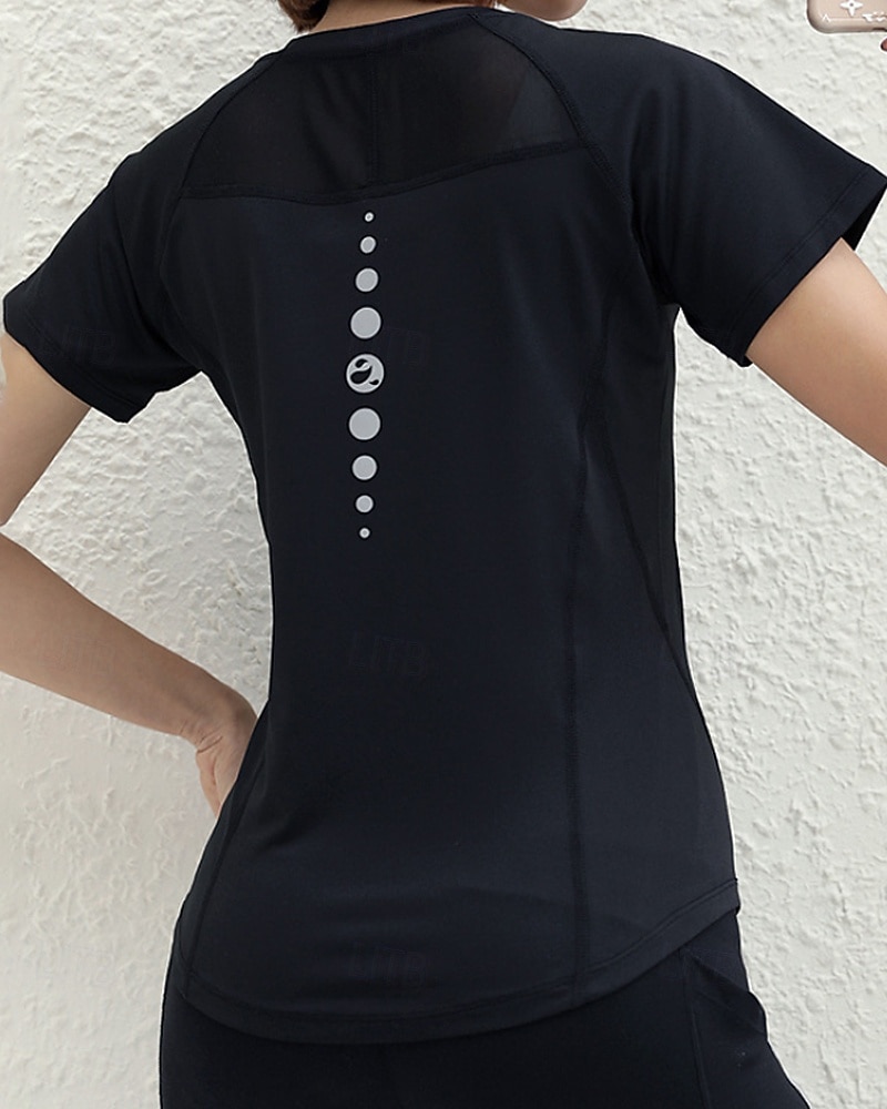Mulheres Cor Sólida Camisa Esportiva Camisa de tênis Top de tênis Manga Curta Com Transparência Detalhes Refletores Pavio Humido Tênis Golfe Cooper Arredondar Preto Branco Verde Claro Roupas de tênis de 2026 por $18.99 –P8