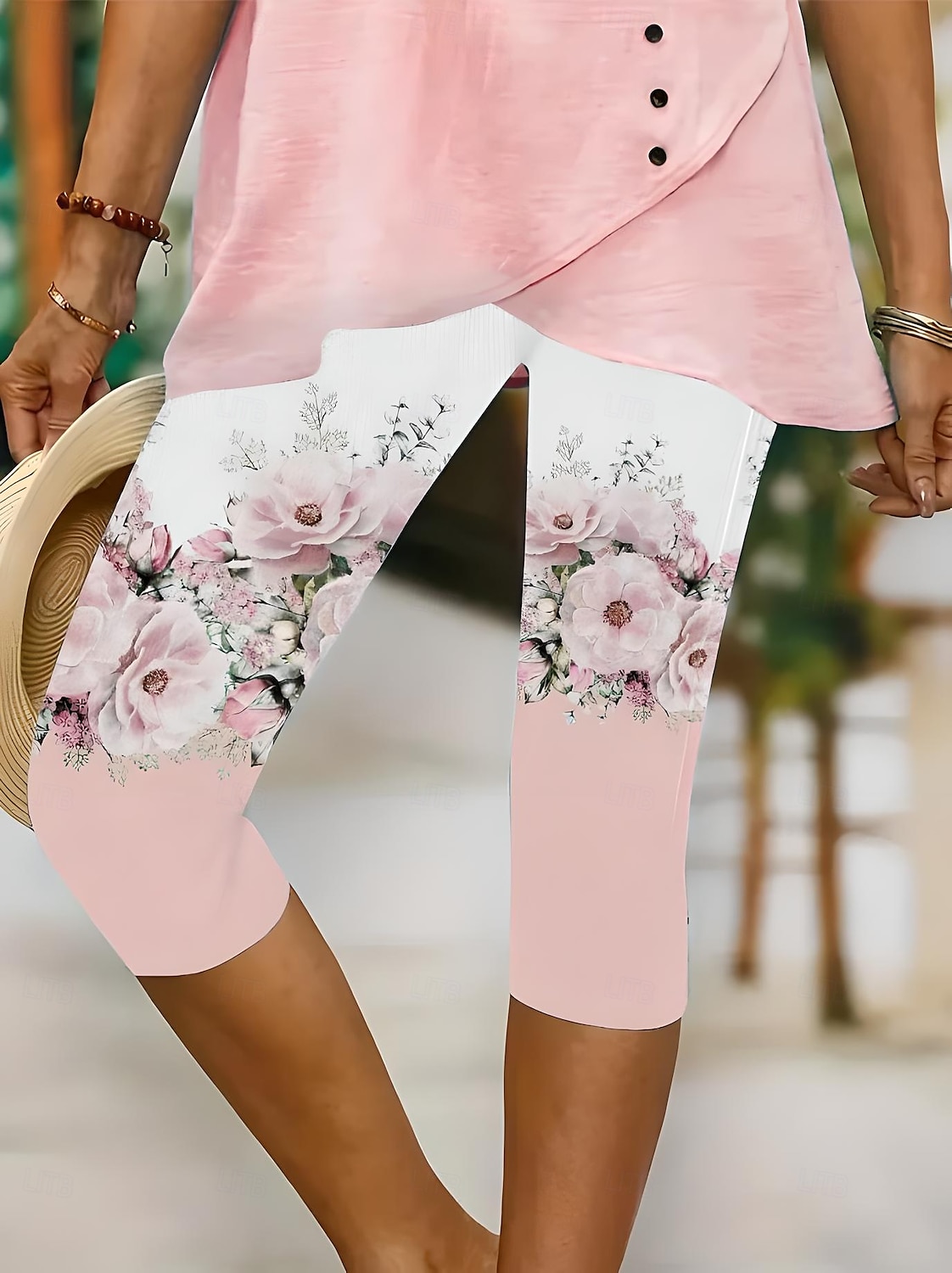 Leggings für Frauen Capri-Hosen hohe Elastizität modische Streetwear volle Länge hohe Taille Blumenmuster thermisch warm atmungsaktiv weich im Freien täglich leinenähnlich dunkelgrau Kombi Sommer 2025 - $18.99 –P6