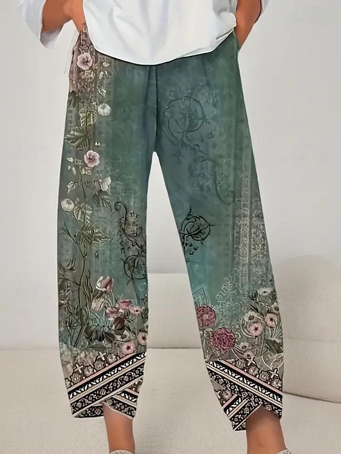 Pentru femei Picior Larg chinez Pantaloni largi Vacanță Epocă Stilul etnic Lungime până la glezne Talie Înaltă Floral Grafic Imprimare Termic cald Respirabil Απαλό Micro-elastic Vacanță Stradă Casual 2025 - $9.99 –P1