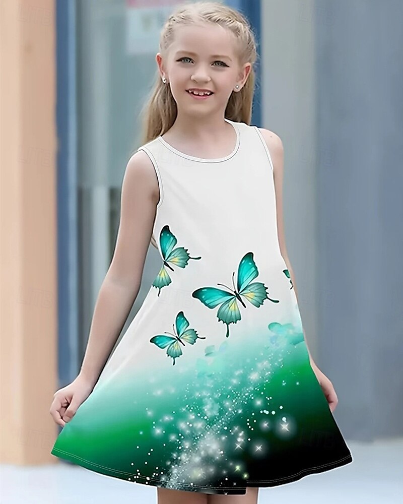 Flickor 3D Fjäril Klänning Ärmlös Sommar Vår Semester Dagligen Helgdag Prinsessa Skön Ljuv Barn 4-12 år Vardagsklänning A linjeklänning Knälång Normal 2025 - $13.99 –P1