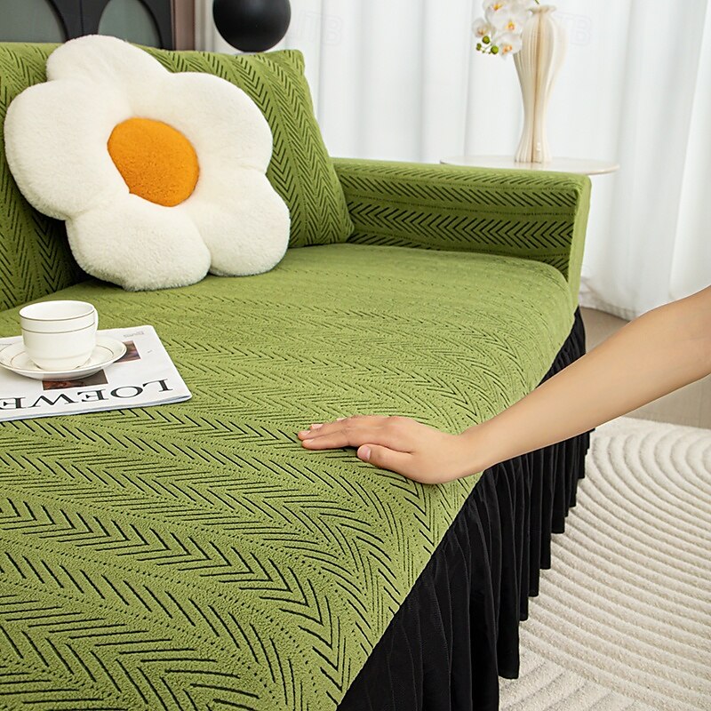 1 stk. sofatrekk med skjørt, enkelt jacquard integrert skjørt, sofatrekk med katteklo, universelt, pustende sofatrekk, universelt sofabeskyttelsestrekk til alle årstider 2025 - $33.99 –P5
