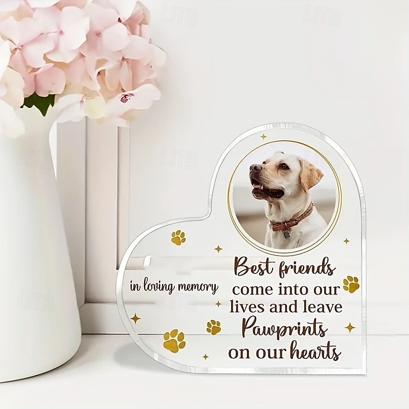 Personlig akrylhjerteplakett for kjæledyr, tilpasset fotoblokk med poteavtrykk til hund, sympatigave for tap av kjæledyr, borddekor til Valentinsdagen, jul, Thanksgiving, konfirmasjon, gave til kone, 2026 - $13.99 –P4