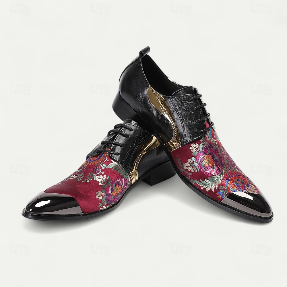 Κόκκινα και Μωβ Δερμάτινα Oxford Shoes με Λουράκι σε Χρυσή Μύτη και Σχέδιο–Κομψά Μοντέρνα Ιδανικά για Επίσημες Περίστασεις και Πάρτι 2025 - $119.99 –P6