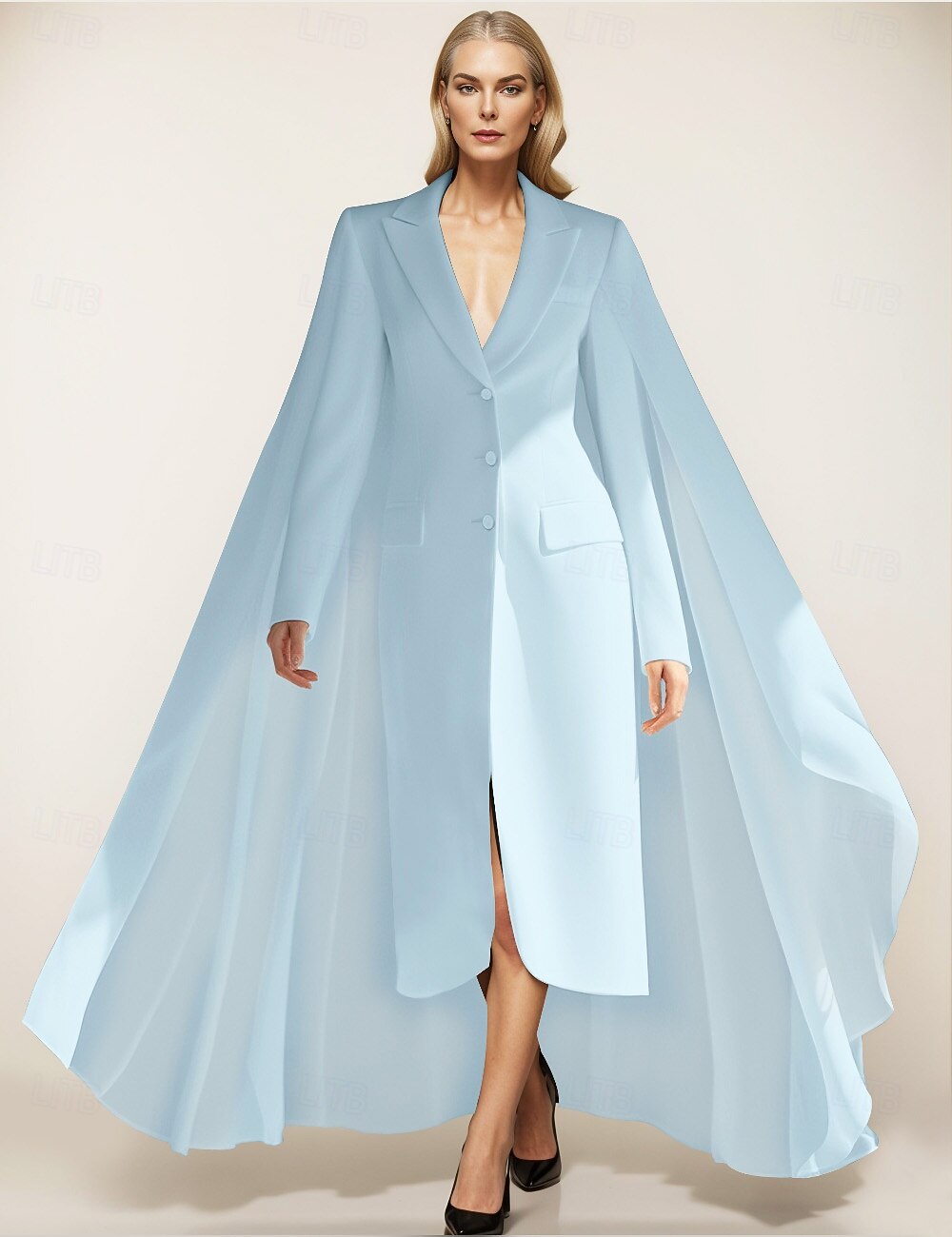 Black Cape Blazer Dress Tuxedo Dress A-Line Mother of the Bride