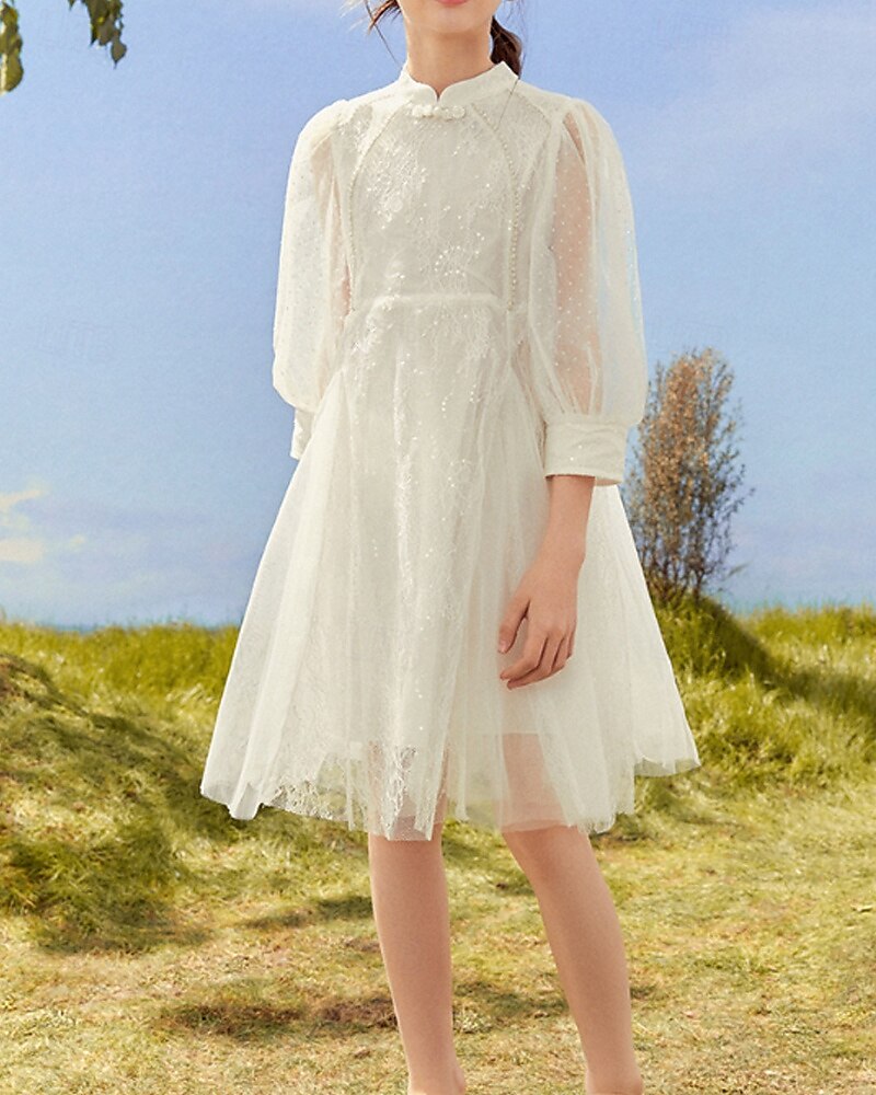 Kids Girls' Dress Solid Color Long Sleeve Outdoor Ruched Mesh Adorable Nylon Knee-length Casual Dress Summer 4 years+ Beige 2025 - $58.99 –P3