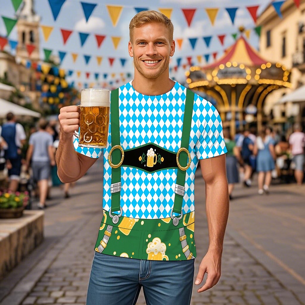 Октоберфест Печать на Lederhosen Как у футболки баварский Мюнхен Немецкий Графический Назначение Муж. Взрослые Карнавал Октоберфест 3D печать Для вечеринок 2025 - $17.49 –P2