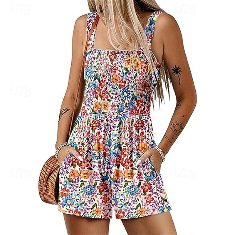 Γυναικεία Κανονικό Ολόσωμα Καθημερινό Φλοράλ Αμάνικο Φαρδιά σορτς Στάμπα Δρόμος Καθημερινά Κανονικό Μαύρο Πράσινο Ανοικτό Ανθισμένο Ροζ Καλοκαίρι 2026 - $24.99 –P7