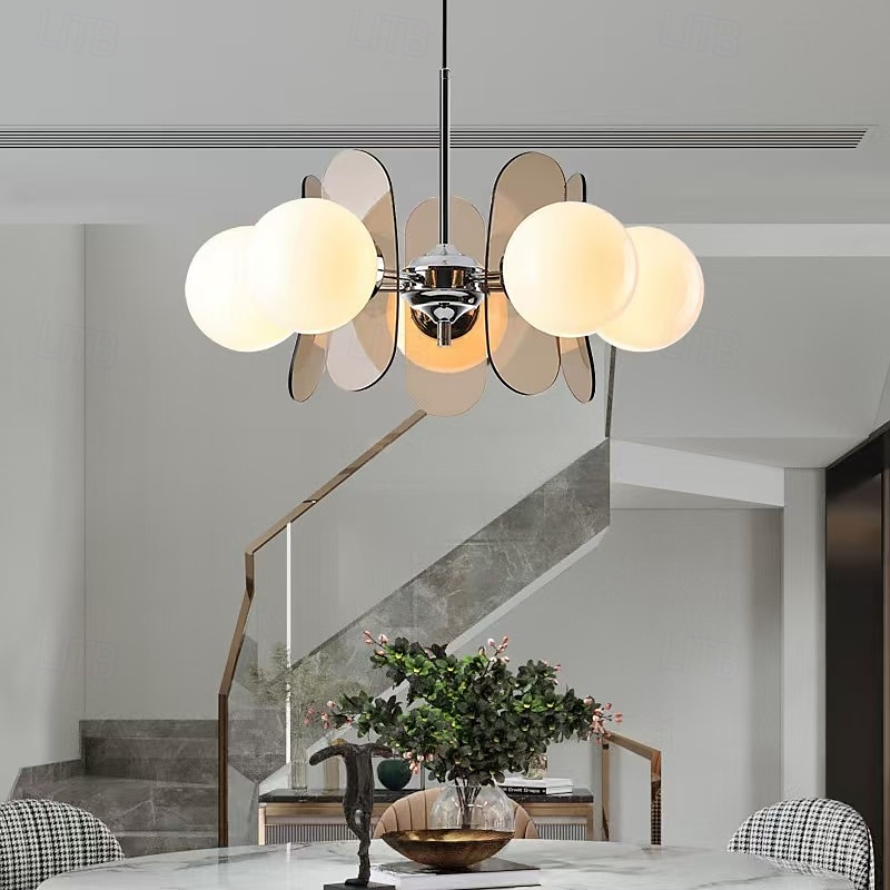 Luminária pendente LED 3/6/8 luzes, estilo moderno de meados do século, E14, lustre grande, globo branco, luminária de teto embutida em latão vintage Sputnik, luminária pendente de ilha de cozinha, de 2025 por $229.99 –P9