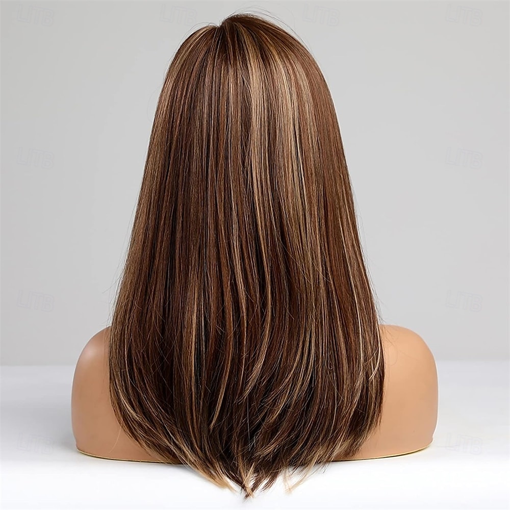 Pelucas largas de color marrón mixto para mujer, peluca de cabello sintético en capas con flequillo parcial 2025 - $27.99 –P5