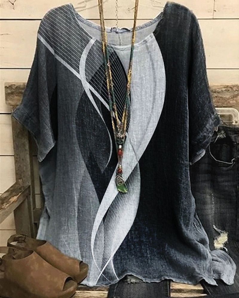 Pentru femei Cămașă Tricou Tee Top Imprimeu Elegant Modă Modern Manșon scurt Stil Nautic Topuri obișnuite Zilnic Sfârșit de săptămână Bleumarin Albastru piscină Mov Gri Deschis Gri Închis Vară 2025 - GBP £13.13 –P6