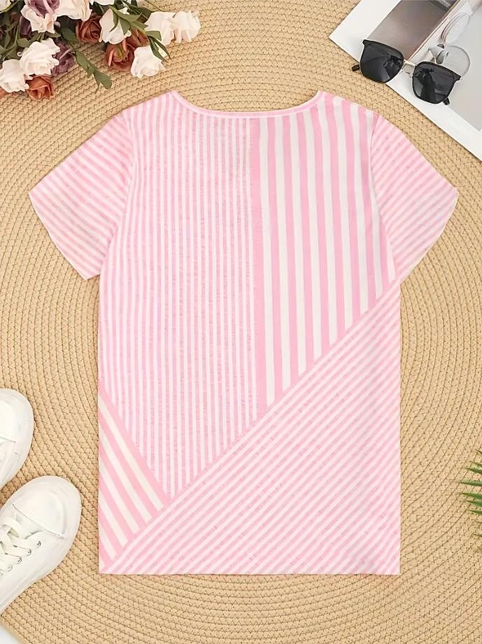 Karnival Dam T-shirt Randig Stylish Ledigt Kortärmad V-hals Vanliga toppar Dagligen Mönster Gul Ljusgrön Rodnande Rosa Blå Purpur Sommar Vår 2025 - $19.99 –P2