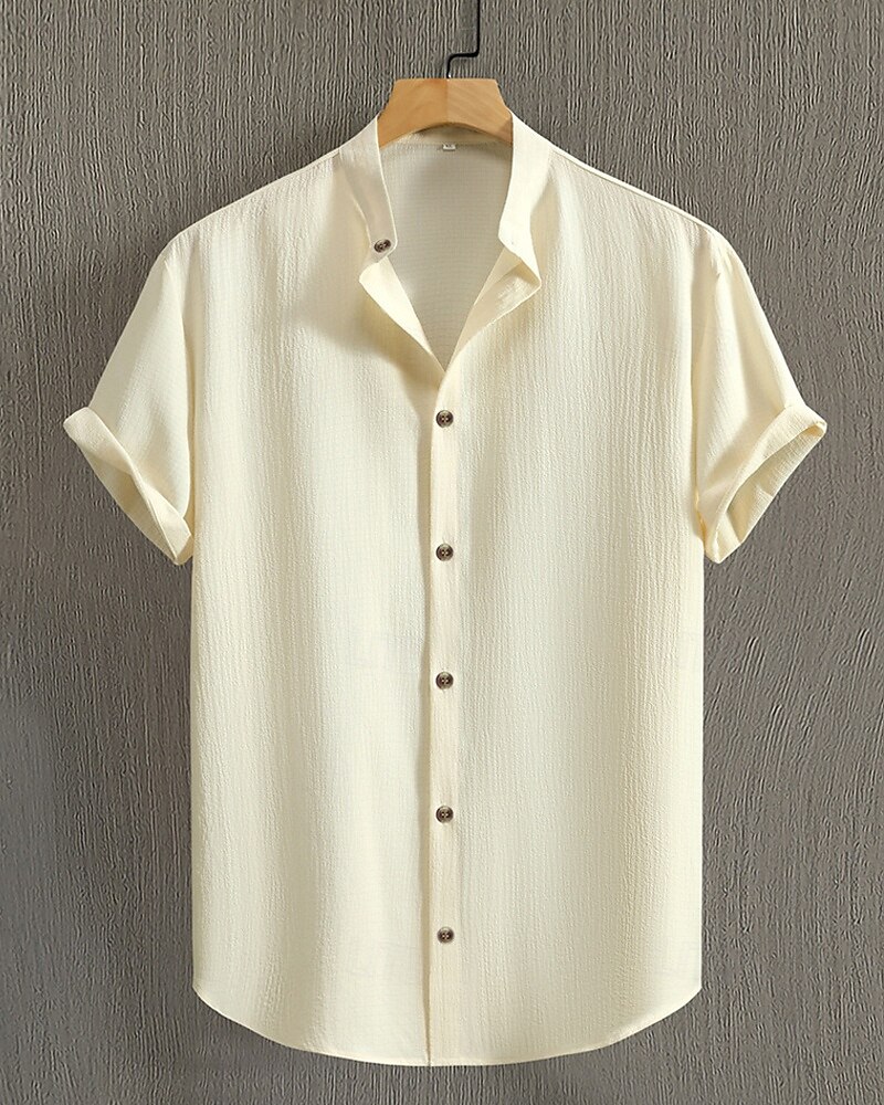 Men's Shirt Summer Shirt Casual Shirt Beach Shirt Button Up Shirt Black Blue Army Green Beige Gray Short Sleeve Plain Band Collar Vacation Hawaiian Clothing Apparel Fashion Casual Comfortable 2026 - $22.99 –P11