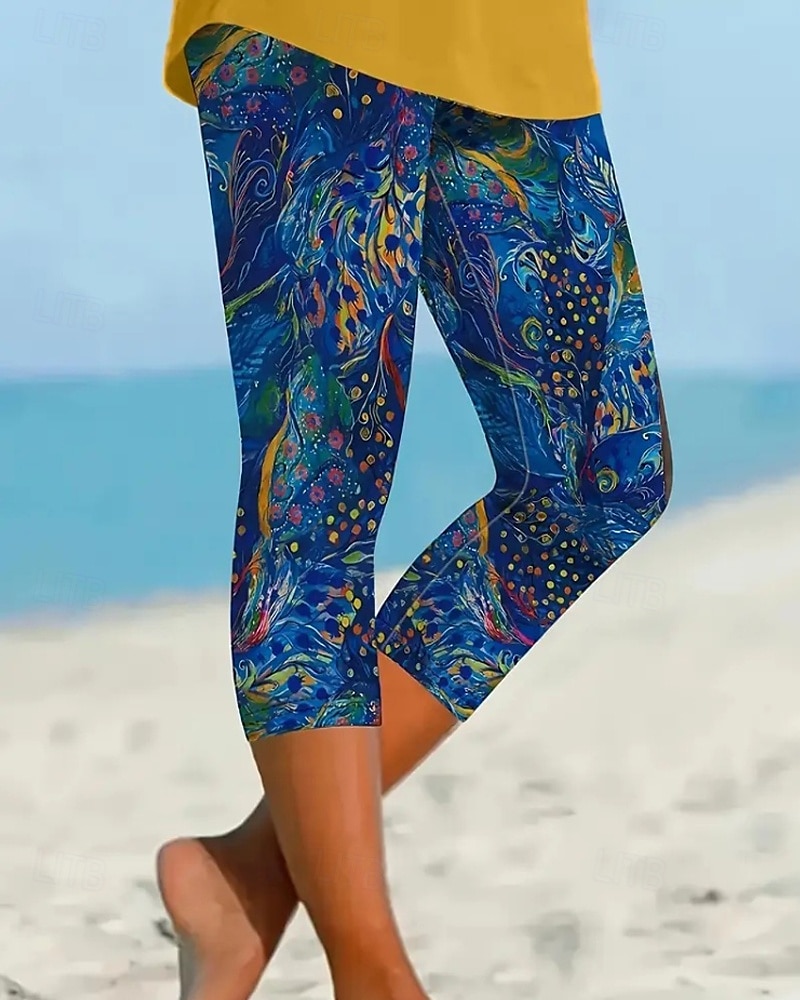 Női Capri nadrágok Leggingek Utcai sikk Boho Borjú-hossz Természetes Virágos Nyomtatott kellemes Kényelmes Hétköznapi viselet Alkalmi Utcai öltözék Kék Lóhere Nyár Normál 2025 - $17.99 –P1