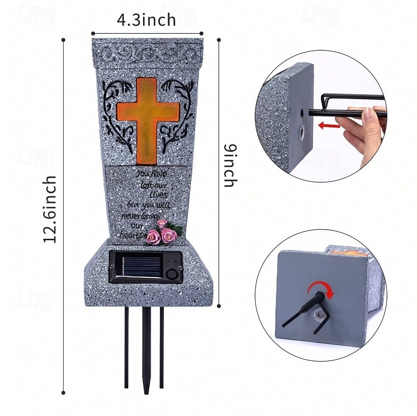 Solar-Friedhofsvase mit LED für frische/künstliche Blumen, Grabsteine, Vasen mit Spikes, Grabstein-Dekor, Gedenkgeschenke für den Verlust eines geliebten Menschen 2025 - $35.99 –P2