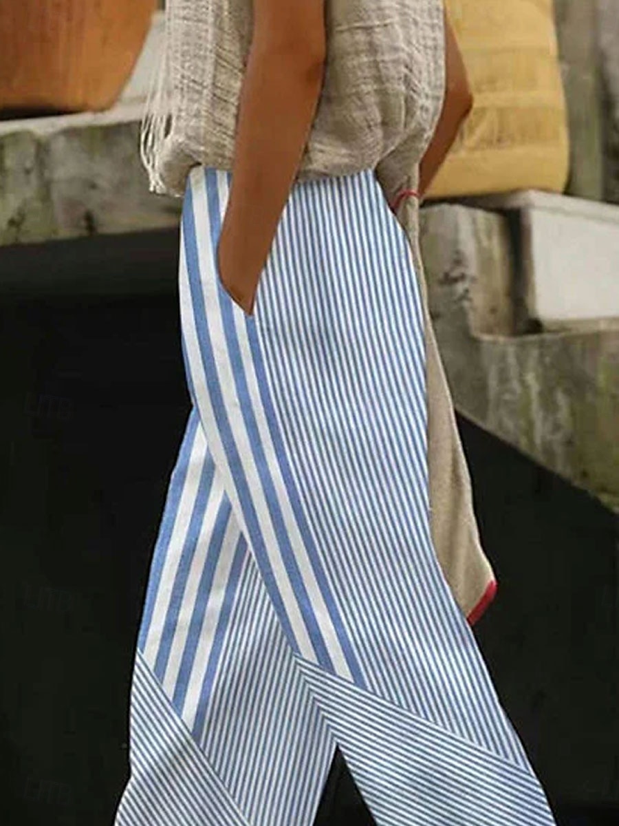 Per donna Aderente Elegante Vacanza Vintage Lunghezza intera Vita Alta Grafico A righe Stampa Traspirante Morbido Micro-elastico All'aperto Quotidiano Blu Estate Primavera Vestibilità regolare del 2025 a $32.99 –P2