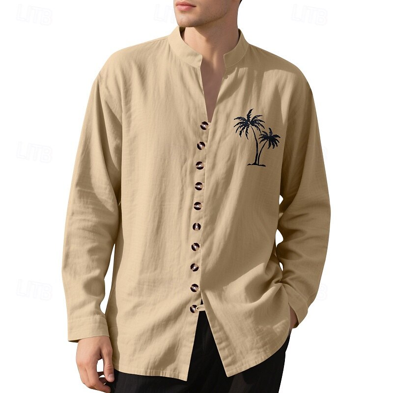 Miesten Paita Kesä paita Rento paita Rantapaita Button Up paita Musta Valkoinen Purppura khaki Harmaa Pitkähihainen Kookospuu Nauhakaulus Loma Havaijilainen Painettu Vaatetus Polyesteri Muoti 2025 - $22.99 –P14