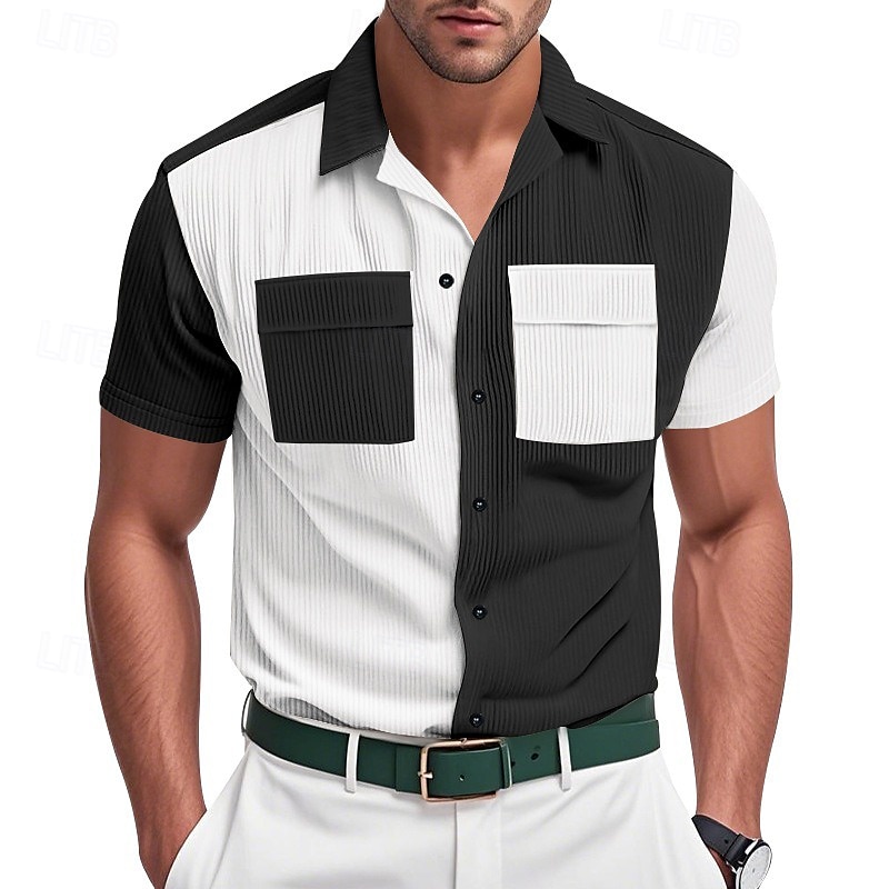 Per uomo Camicia Camicia Estiva Camicia casual Camicia di Velluto a Coste Camicia con Bottoni Camicia cargo Nero Blu Verde Kaki Grigio Manica Corta Blocco di colori Colletto cubano Casuale Quotidiano del 2025 a $21.99 –P2