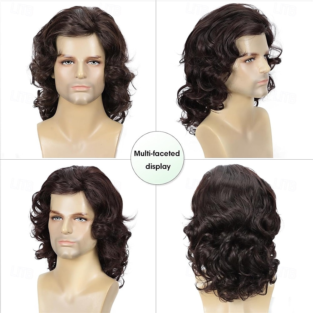 Men's Brown Wig Natural Wavy Curly Long Hair Wig Men 70s 80s Rocker Cosplay Synthetic Wigs for Halloween Costume Accessory 2026 - $25.99 –P3