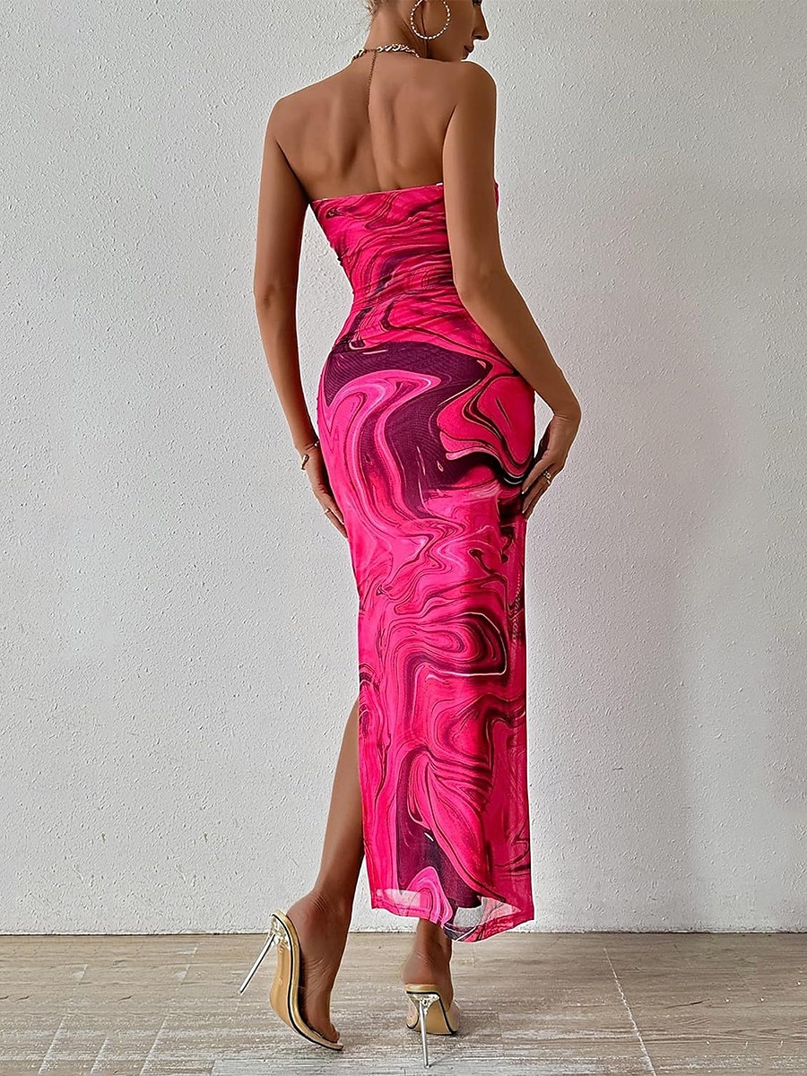Damen Midikleid Boho-Kleid Elegant Sexy Boho Figurbetontes Kleid Blumen Ärmellos Trägerlos Hellrosa Magenta wasserblau Blau Sommer 2025 - $24.99 –P6
