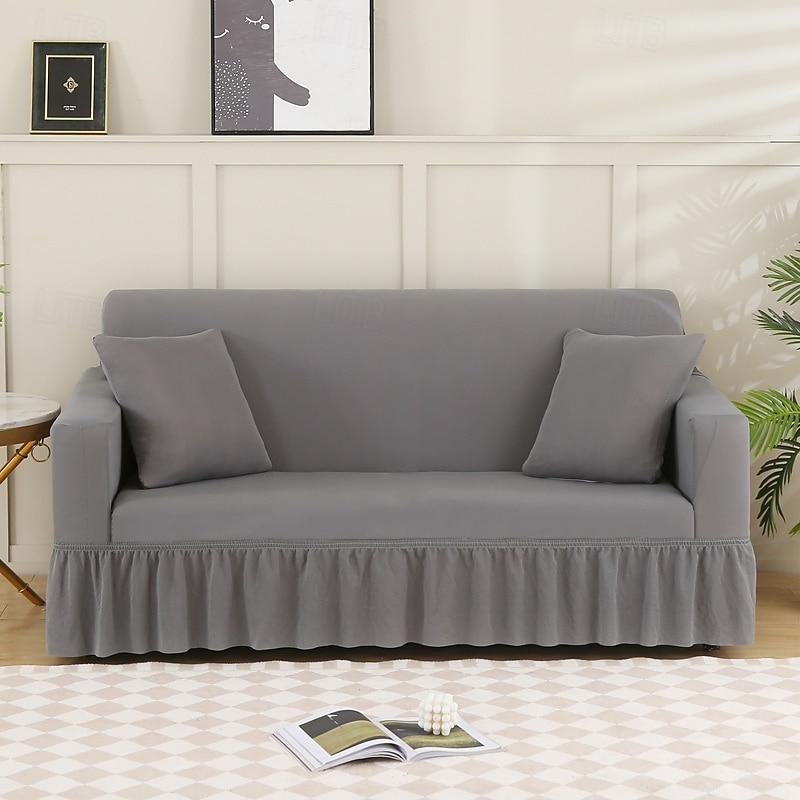 Capa de sofá com saia de cor sólida estilo saia de sofá simplicidade para sala de estar capas de sofá estilos sazonais capa elástica para sofá toalha de sofá protetor de cadeira 1 peça de 2025 por $27.99 –P6