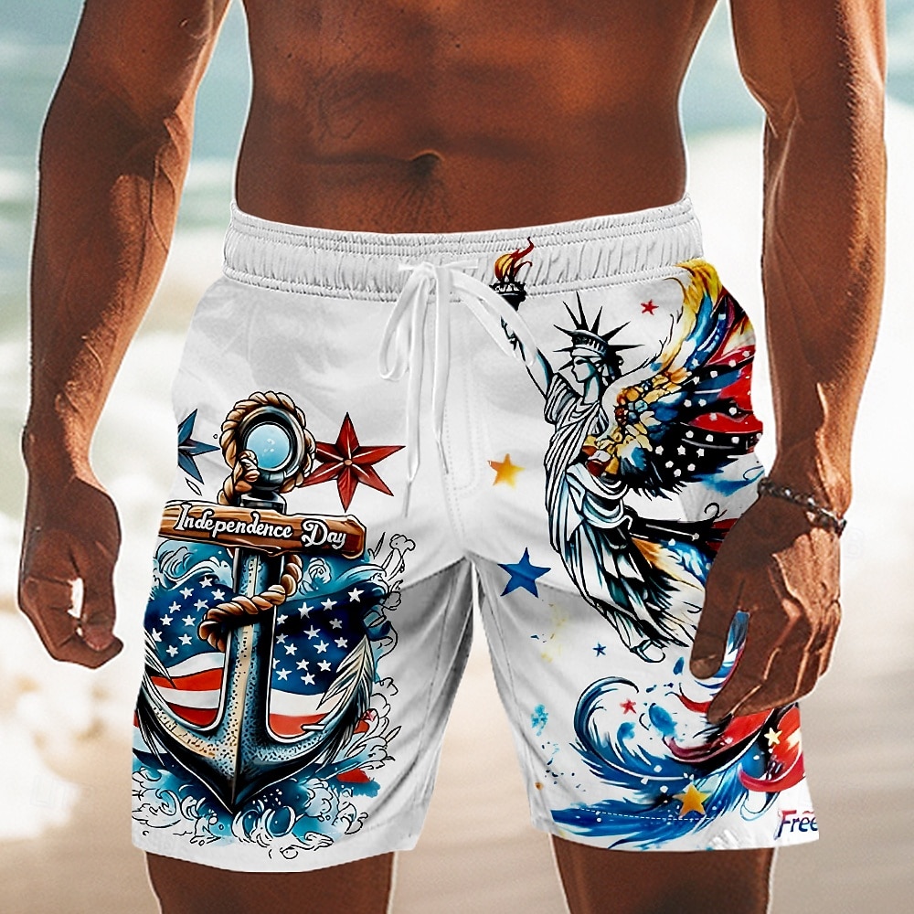 Självständighetsdagen Herr 4 juli USA:s 250-årsjubileum USA: s flagga Patriotisk Badshorts Boardshorts Medium Midja Hawaiisk Strandsemester Sidfickor Mesh foder Elastisk dragsko i midjan Designer 2026 - $20.99 –P3