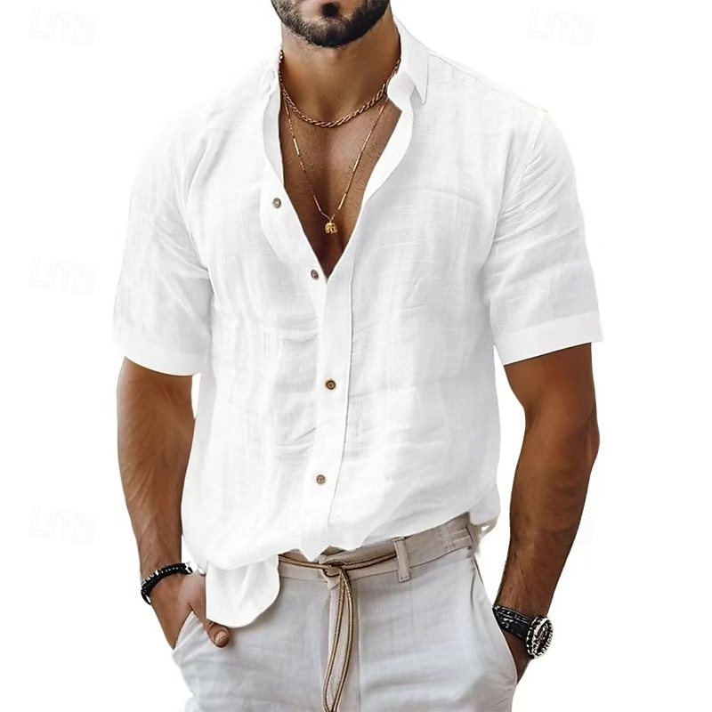 Per uomo Camicia Camicia di lino Camicia casual Camicia con Bottoni Camicia di cotone Semplice Vacanza Streetwear Nero Bianco Verde chiaro Rosa Manica Corta Collo ripiegato Estate Abbigliamento del 2025 a $12.49 –P11